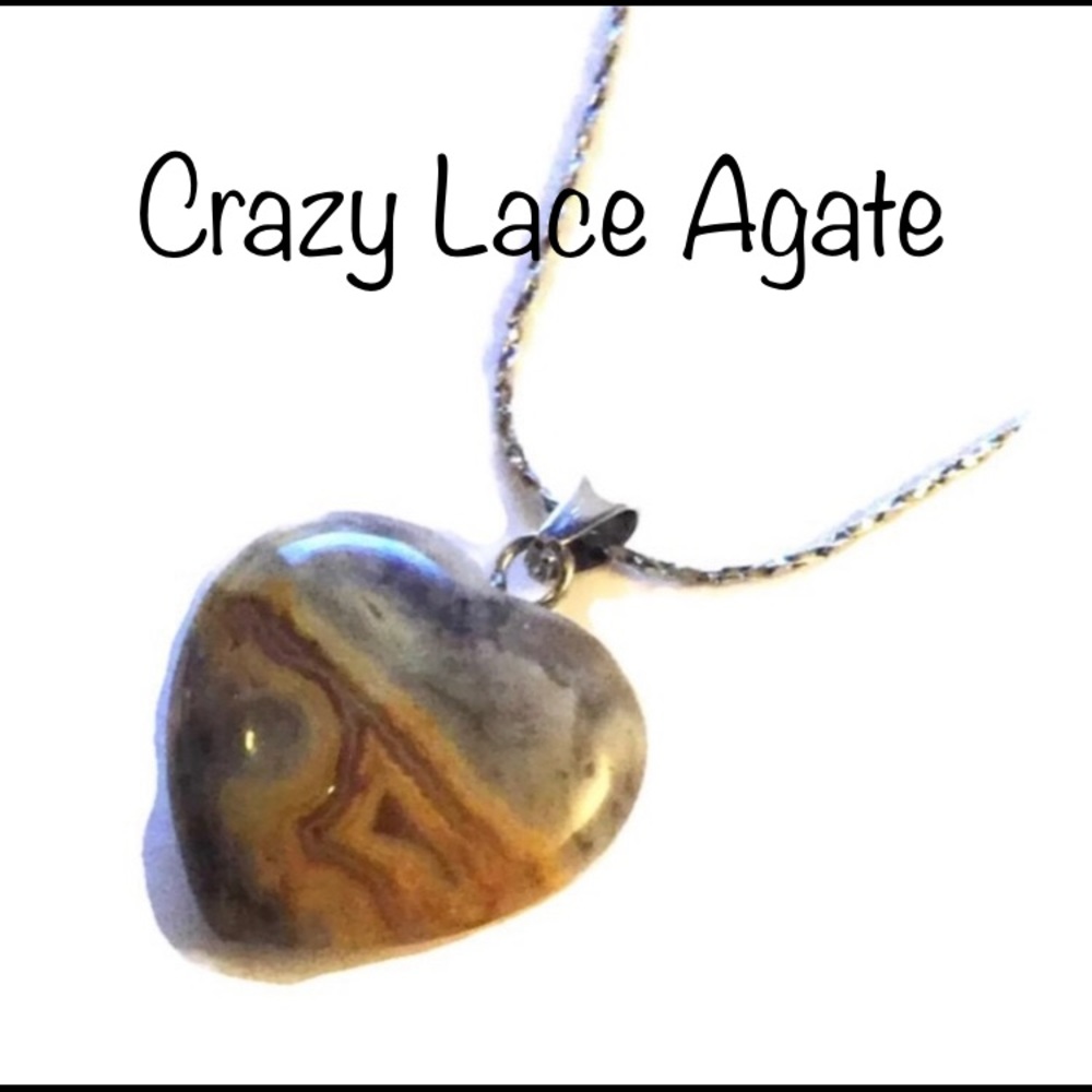 Crazy Lace Agate Heart Necklace
